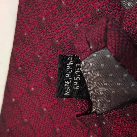 Daniel De Fasson Studio Men's 100% Silk Handmade Tie - Maroon w/White Pin Dots - Picture 6 of 6